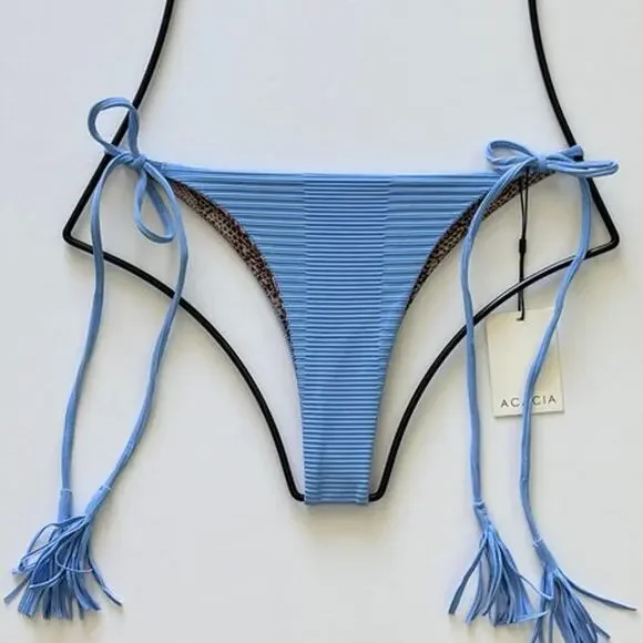 Acacia Swimwear Lauie Dual Ribbed Bikini Bottom - Seine Blue - XL -NWT - Picture 1 of 10